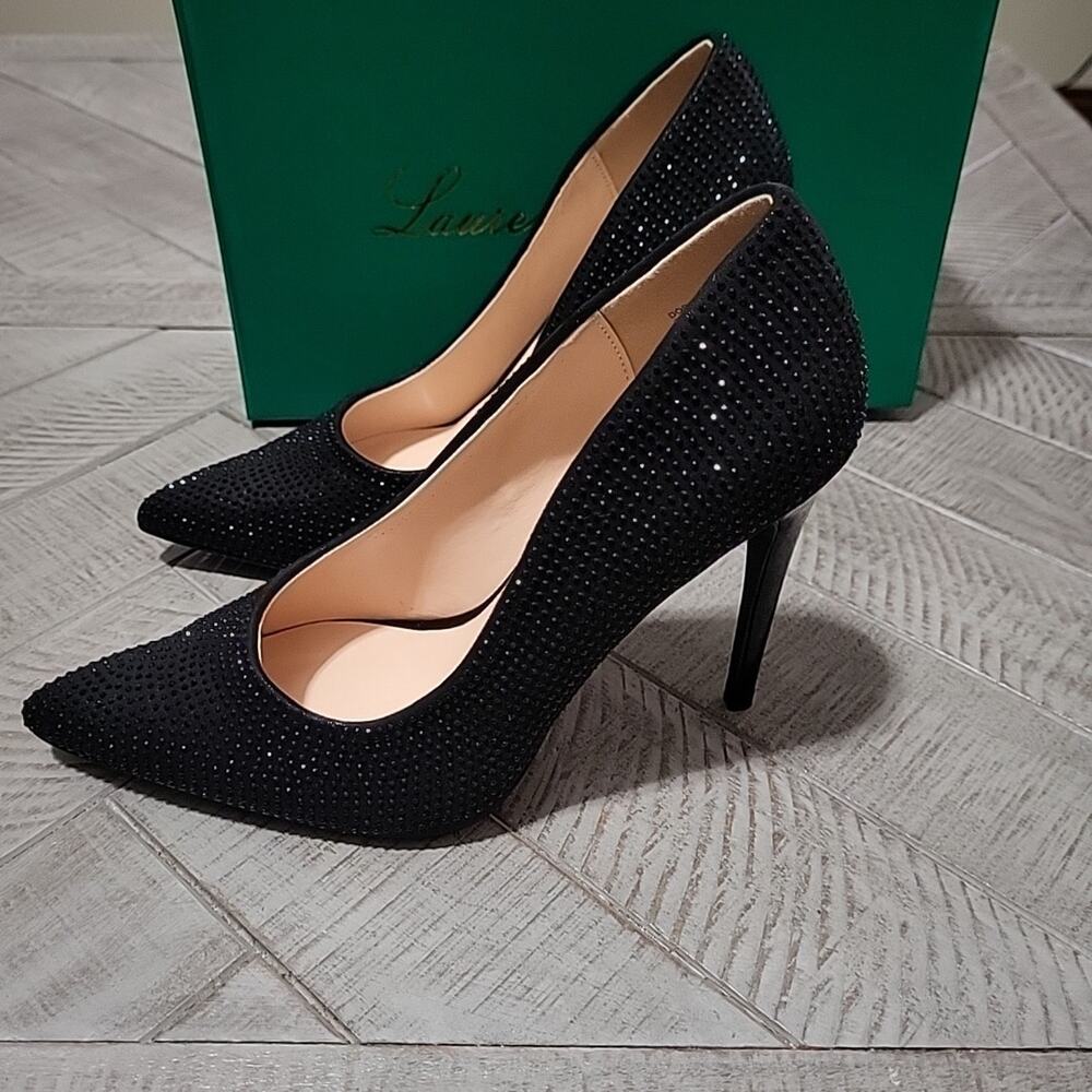 Lauren Lorraine Heels Black Pewter Rhinestone NIB Stiletto Pumps - Picture 4 of 10